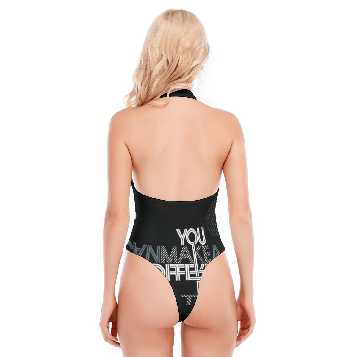 You Can Make A Difference If You Try All-Over Print Women's Backless V-neck Skinny Bodysuit