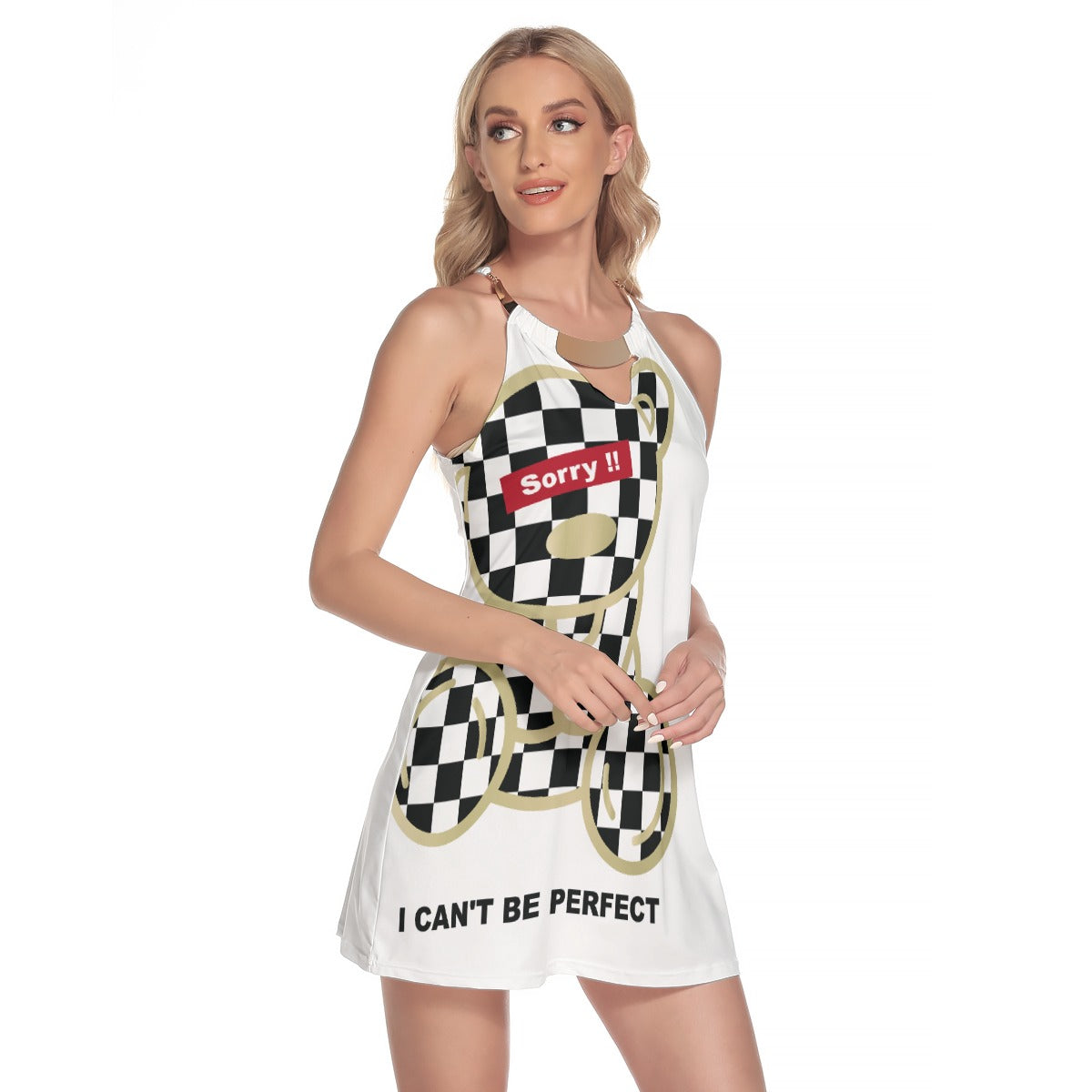 Can't Be Perfect All-Over Print Women's Round Neck Above Knee Dress